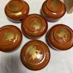 輪島塗り　骨董　大正時代　蒔絵　金彩　煮物椀六客