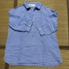 アフタヌーンティー　　スキッパー　麻シャツ　七分袖　水色　チェックのサムネイル
