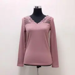 新品☆ Vネック レース リブ カットソー