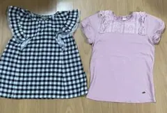 130 半袖トップス　まとめ売り　2枚セット　ピンク　ギンガムチェック