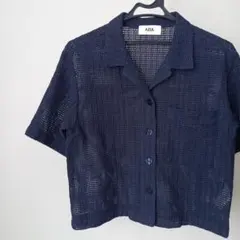 AZUL　半袖ジャケット　コットン混メッシュカーディガン　ネイビー　美品