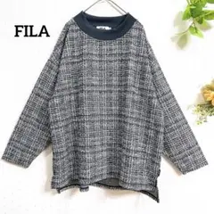 FILA フィラ ツイード調トレーナー 3L ゆったりサイズ チェック柄 長袖