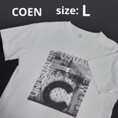 【COEN】コットンTシャツ メンズLサイズ 半袖 白 ホワイト プリント 綿のサムネイル