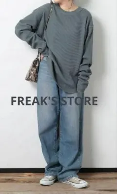 FREAK'S STORE ワッフル　サーマルクルーネックTシャツ　モスグリーン