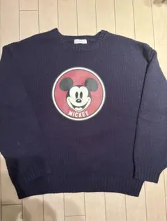 ミッキーマウス プリント ニットセーター ネイビー