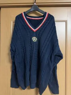 【希少】Burberrys バーバリー ケーブルニット Vネック ロゴ刺繍