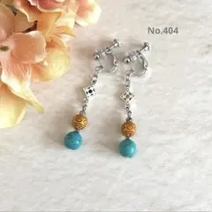 ハンドメイド＊イヤリング＊ピアス＊シルバー＊エスニック＊ウッド調＊ブルー