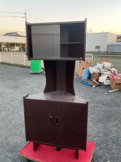 レトロ木製コーナーキャビネットガラス扉収納棚家具昭和