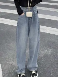 ハイウエスト ワイドデニムパンツ