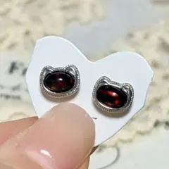 【一点物】天然ブラックオパール スタッドピアス シルバー925 猫耳型ピアス