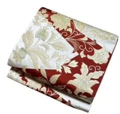 ユ90名古屋帯 単帯　多彩金糸　織物 唐草花 着物帯　仕立て上り　美品