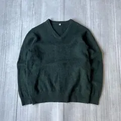 00s OLD UNIQLO Vネック ニット 短丈 緑 XL セーター y2k
