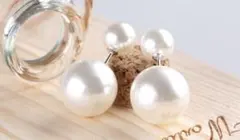 ダブルパールピアス リバーシブル パールキャッチ シルバー きれいめ No06