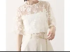 【未使用タグ付き】mystic半袖オーガンジーフラワーブラウス