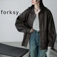 【forksy.】ヴィンテージライクダブルジップビッグブルゾンFREE古着シボ感