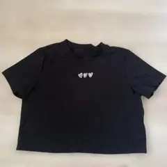 【SHEIN】DAZY黒のハート刺繍クロップドTシャツ S