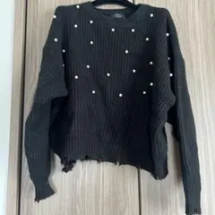 Bershka 黒 パール装飾 長袖ニット M