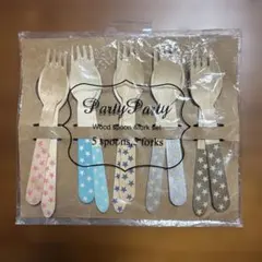 木のスプーン＆フォーク　パーティー　wood spoon & fork set