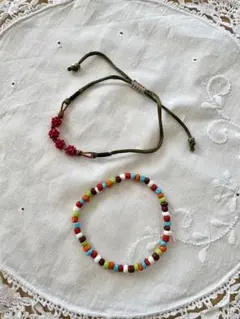 ☆ハンドメイド　ビーズ ブレスレット兼アンクレット&カラフルビーズブレスレット