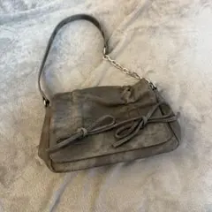 リボン付きショルダーバッグ グレー ブラック