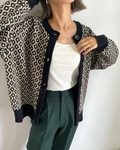 INGNI 2Way配色ダイヤ柄ジャガードニットカーディガン