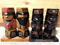 アイヌ木彫り　ニポポ人形台座付　2セット