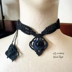 376 「macrame」　天然石チョーカー　ホークスアイ