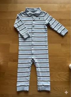 Ralph Lauren 水色ストライプロンパース 80cm