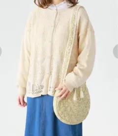 Samansa Mos2 ehka sopo かぎ針編み風クルーカーディガ