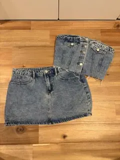 SHEIN デニムビスチェ　スカートセット ライトブルー