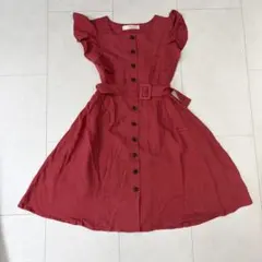 【新品タグ付】トッコクローゼットフロントボタン付フリル袖ワンピース M 赤