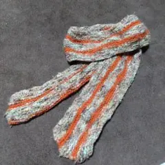 手編みウールマフラー オレンジとベージュのストライプ