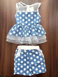 【タグ付未使用】セットアップ　ドット　水玉　ノースリーブ　ショートパンツ　水色のサムネイル