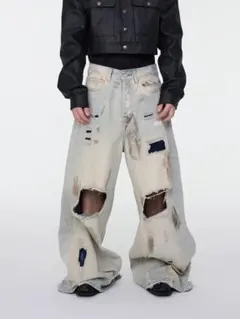 ASTT Studio ダメージ加工ライトブルーデニムパンツ