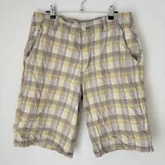 エアロポステール チェック ショートパンツ ストレート 33 黄茶 綿 夏のサムネイル