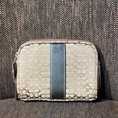 COACH　ポーチ　シグネチャー×ブラウン