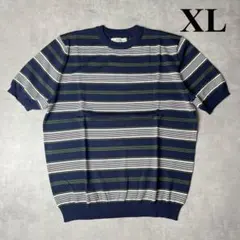 ✅新品　ボーダーニット　リブニット　サマーニット　半袖　ネイビー　XL