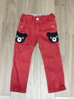 ミキハウス ダブルB 豪華Bくんワッペン付 デニム風パンツ 赤 100