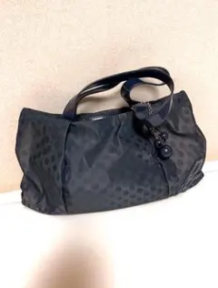 【チャーム付き】agnis b.ナイロンバッグ ドット柄 ネイビー