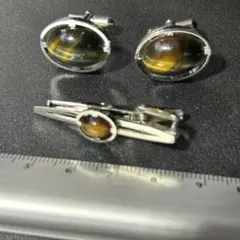 グランデ　GRANDE　タイガーアイ　ネクタイピン・カフリンクスセット　虎目石