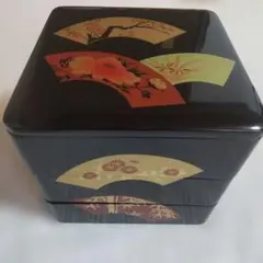 激安【新品未使用】天然木 黒色 3段重箱 扇形模様