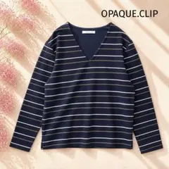 【オペークドットクリップ】美品✨Vネック ボーダー 長袖カットソーMネイビー38のサムネイル