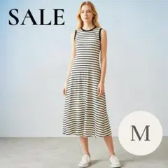 ＊新品＊ロングワンピース ノースリーブ ボーダー 部屋着 韓国 白 Mトレンド