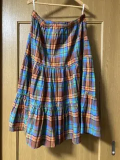 【BEAMS BOY】レトロなチェック柄 ティアードスカート ウエスト紐付き