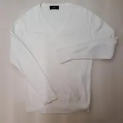 【AZUL】Vネック　ニットセーター　ワッフル　白　M