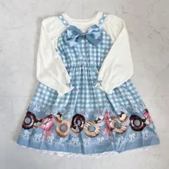 バースデイ マジョリカ ギンガムチェック ドーナツ柄 ワンピース ブルー 110