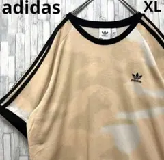 アディダス リンガーネックＴシャツ XL タイダイ 刺繍ロゴ 半袖 3ライン