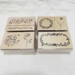 セリア　ラバースタンプ　フラワー　4セット　商品番号78
