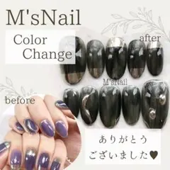 ネイルチップ ブラック ニュアンス 黒 シルバー オーダーネイル 韓国 ちゅるん