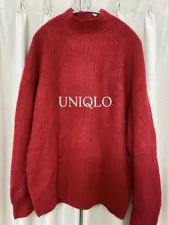 ユニクロ 3Dスフレヤーンモックネックセーター 赤ニット